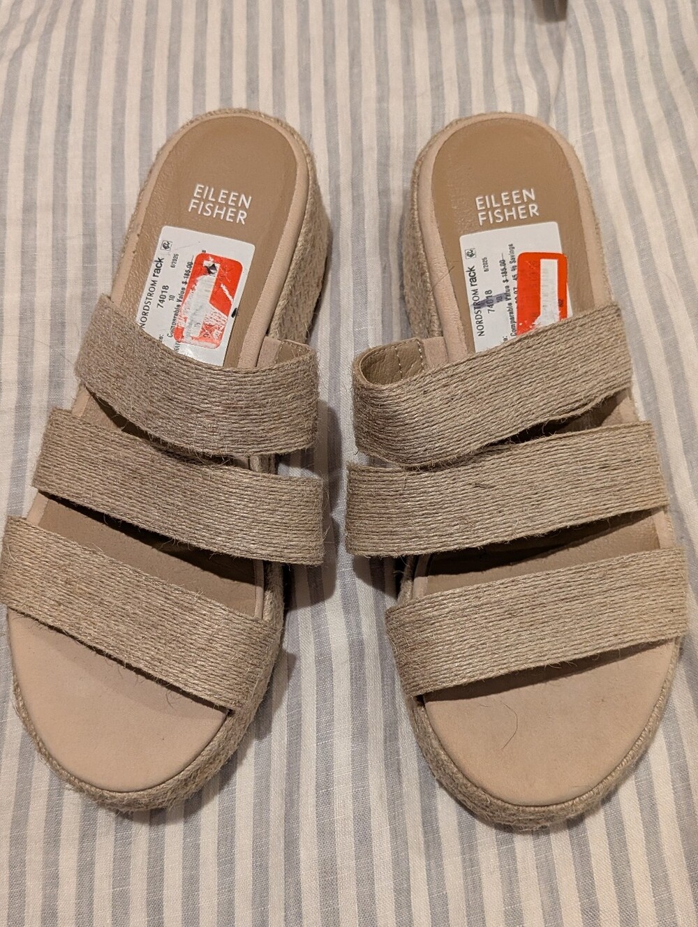 Eileen Fisher Natural Beige Triple-Strap Slip-On Mules - 10